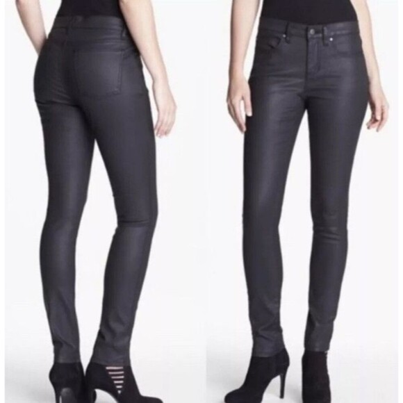 Eileen Fisher Womens 10 Black Coated Waxed Organic Cotton Jeans Pants